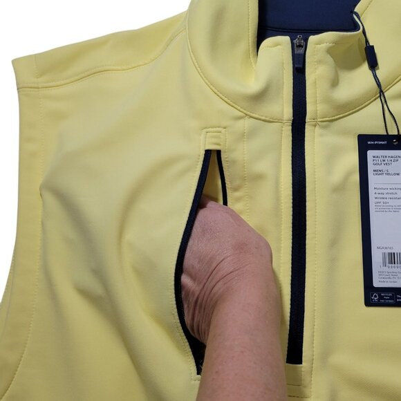 Walter Hagen 1/4 Zip Vest Mens Small Performance 11 All Season Yellow Zip Pocket - Picture 2 of 12